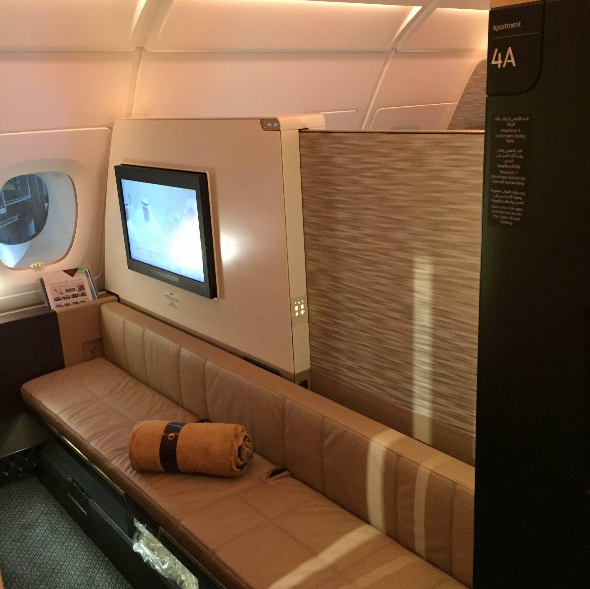 Etihad First Class A380 Apartment 4A couch