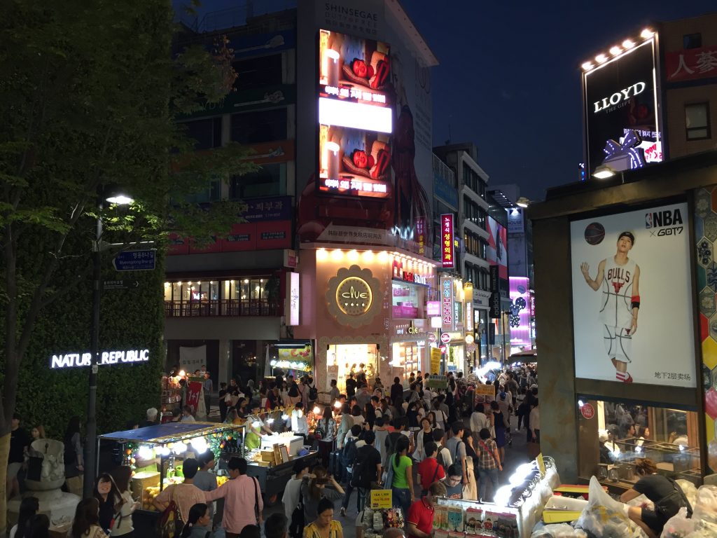 Walking around at night in Myeongdong