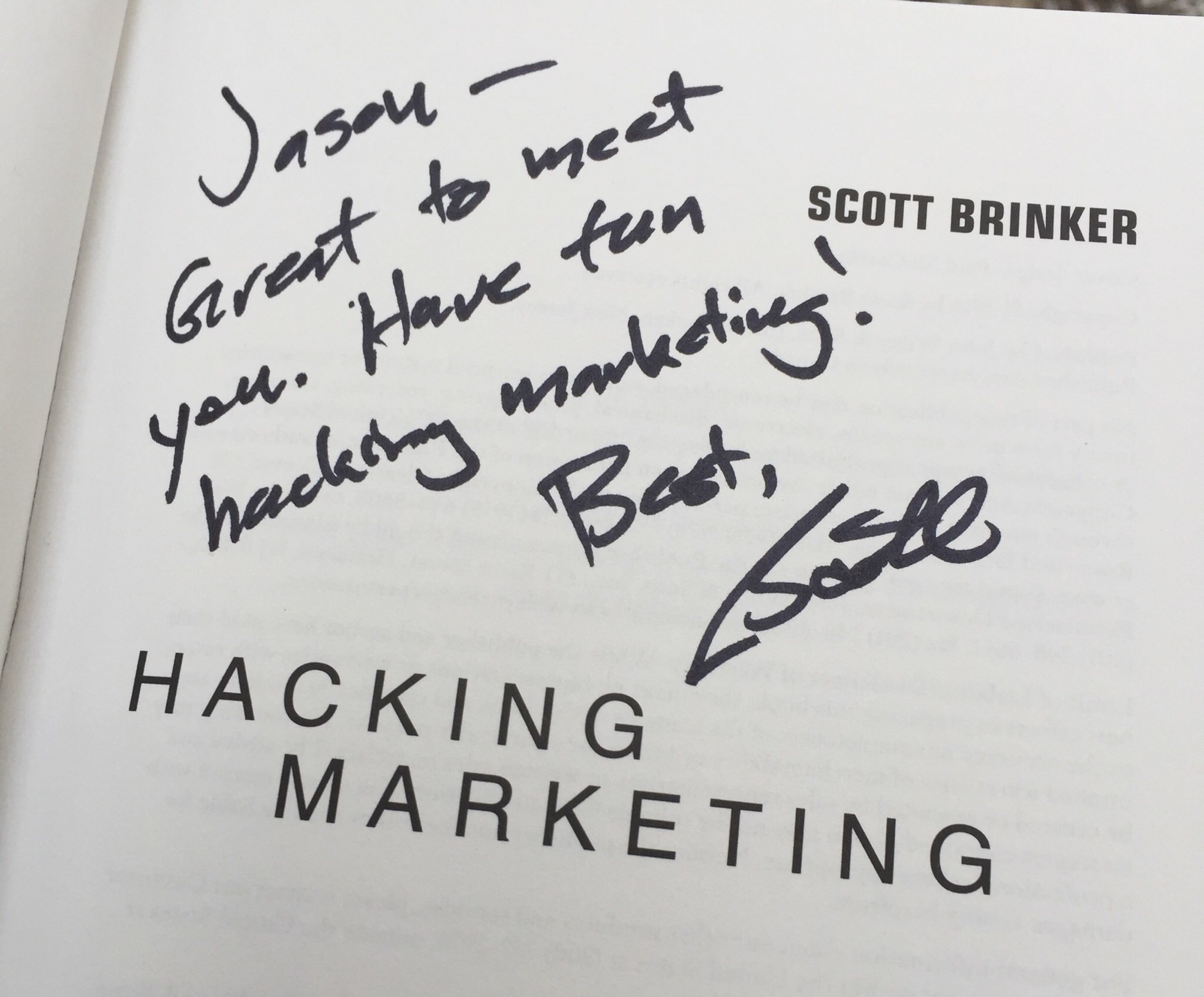 Signed book from one of my marketing technology sources of inspiration: Scott Brinker.
